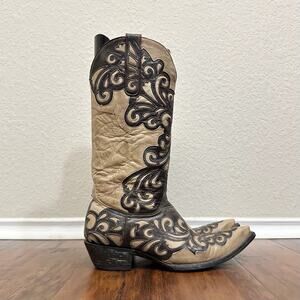 OLD GRINGO Tall Boots Beige Brown Leather Pointed Western Cowgirl